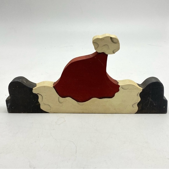 Vintage Christmas Shelf Plaque Santa Holding Dog Wooden Painted Rustic Farmhouse - Picture 4 of 10